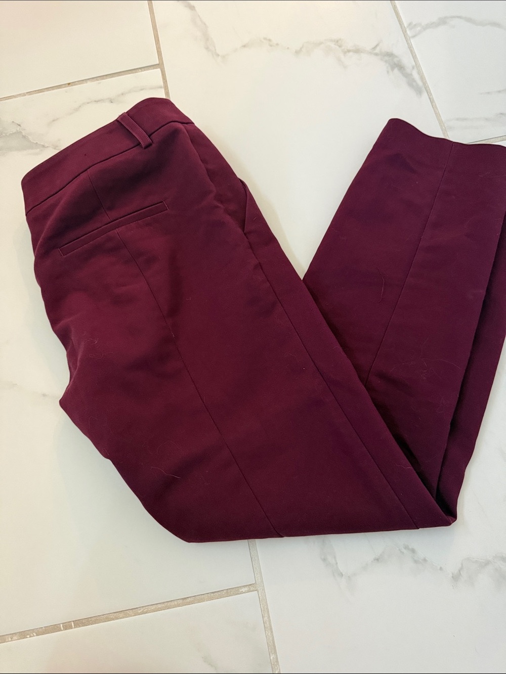 Women's Burgundy Ankle-Length Slim Trousers